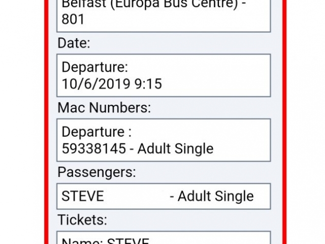 Ticket Bus Eireann Dublin/Besfast